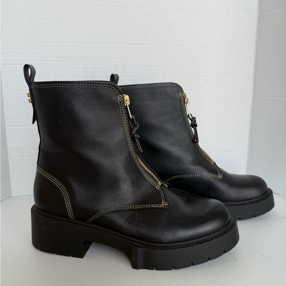 Coach Liza Black Leather Lug Sole Ankle Boots Women’s size 7.5